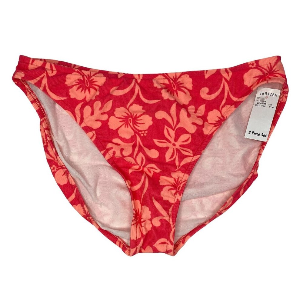 Jantzen Women’s Swimsuit Hipster Bikini Bottom Coral Floral‎ Print Size 16 NWT
